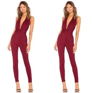 NBD Lively Halter Jumpsuit in Burgundy